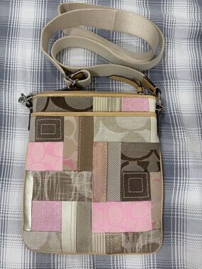 Coach Patchwork Crossbody Bag in Pink & Beige